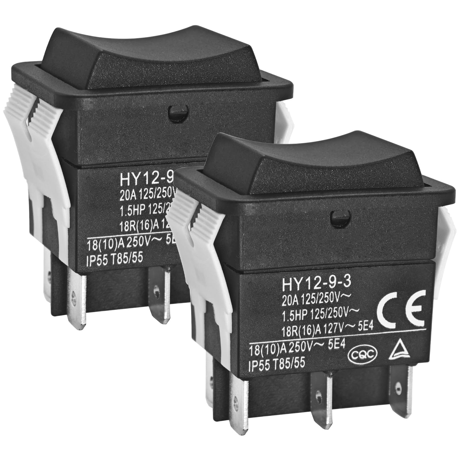 HY12-9-3 On/Off/On Rocker Switch (Pack of 2), 6 Pins 125/250V 20A